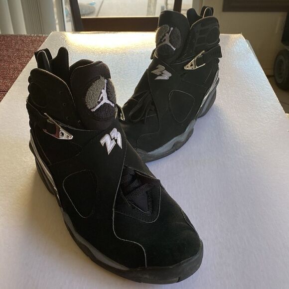 JORDAN Men’s Black/ Chrome Leather Shoes 305381-001  Size 12